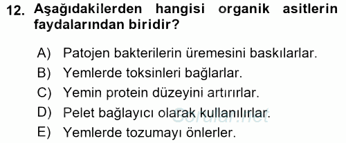 Temel Yem Bilgisi ve Hayvan Besleme 2015 - 2016 Ara Sınavı 12.Soru