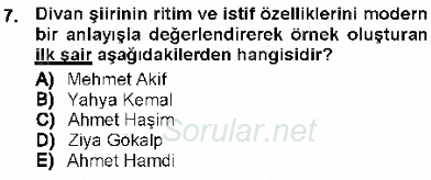 Cumhuriyet Dönemi Türk Şiiri 2012 - 2013 Dönem Sonu Sınavı 7.Soru