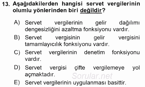 Vergi Teorisi 2015 - 2016 Dönem Sonu Sınavı 13.Soru