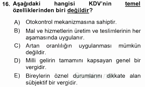 Vergi Teorisi 2015 - 2016 Dönem Sonu Sınavı 16.Soru