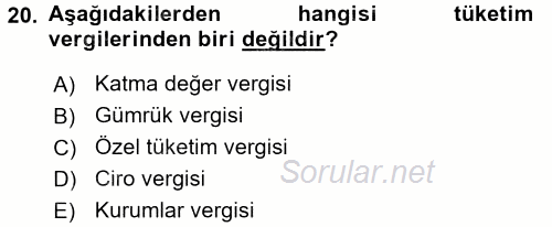 Vergi Teorisi 2015 - 2016 Dönem Sonu Sınavı 20.Soru