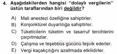 Vergi Teorisi 2015 - 2016 Dönem Sonu Sınavı 4.Soru