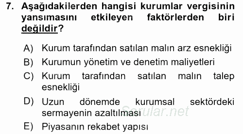 Vergi Teorisi 2015 - 2016 Dönem Sonu Sınavı 7.Soru