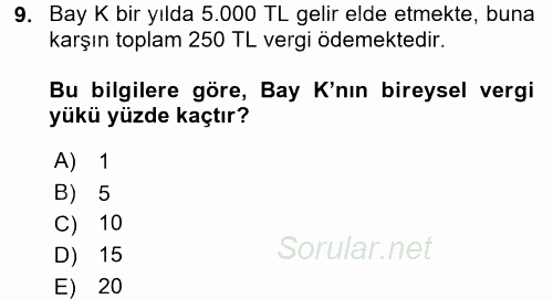 Vergi Teorisi 2015 - 2016 Dönem Sonu Sınavı 9.Soru