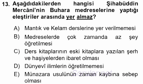 XIX. Yüzyıl Türk Dünyası 2017 - 2018 Dönem Sonu Sınavı 13.Soru