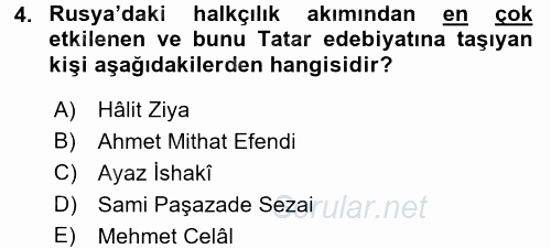 XIX. Yüzyıl Türk Dünyası 2017 - 2018 Dönem Sonu Sınavı 4.Soru