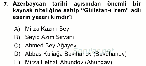 XIX. Yüzyıl Türk Dünyası 2017 - 2018 Dönem Sonu Sınavı 7.Soru