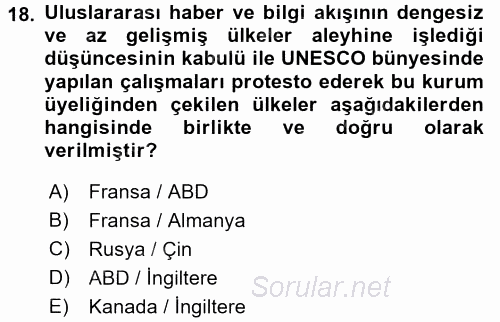 Radyo ve Televizyon Yayıncılığı 2016 - 2017 Ara Sınavı 18.Soru