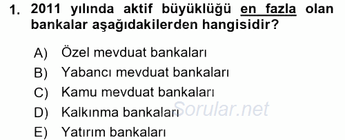 Bankacılık Ve Sigortacılığa Giriş 2015 - 2016 Dönem Sonu Sınavı 1.Soru