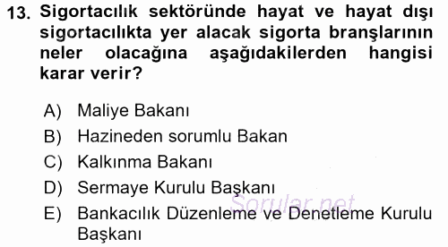 Bankacılık Ve Sigortacılığa Giriş 2015 - 2016 Dönem Sonu Sınavı 13.Soru