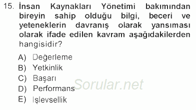 Sağlık Kurumları Yönetimi 1 2012 - 2013 Tek Ders Sınavı 15.Soru