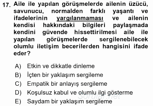 Gelişimsel Tanı Ve Değerlendirme Yöntemleri 2016 - 2017 Dönem Sonu Sınavı 17.Soru