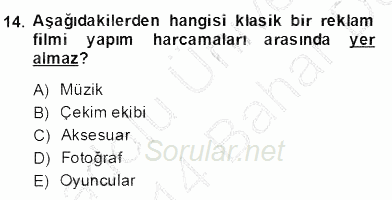 Marka İletişim Kampanyaları 2013 - 2014 Dönem Sonu Sınavı 14.Soru