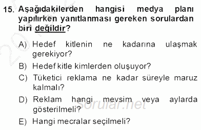 Marka İletişim Kampanyaları 2013 - 2014 Dönem Sonu Sınavı 15.Soru