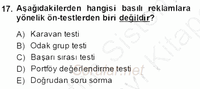 Marka İletişim Kampanyaları 2013 - 2014 Dönem Sonu Sınavı 17.Soru
