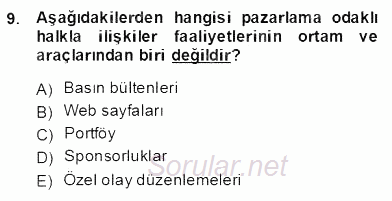 Marka İletişim Kampanyaları 2013 - 2014 Dönem Sonu Sınavı 9.Soru