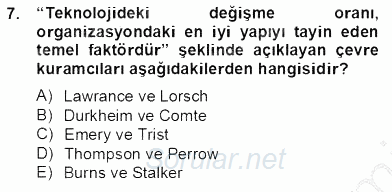 Organizasyonlarda Davranış 2013 - 2014 Tek Ders Sınavı 7.Soru