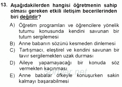 Davranış Ve Öğrenme Sorunu Olan Çocukların Eğitimi 2012 - 2013 Ara Sınavı 13.Soru