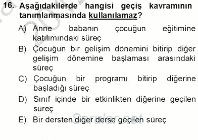 Davranış Ve Öğrenme Sorunu Olan Çocukların Eğitimi 2012 - 2013 Ara Sınavı 16.Soru