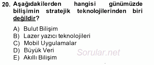 Temel Bilgi Teknolojileri 2 2014 - 2015 Tek Ders Sınavı 20.Soru