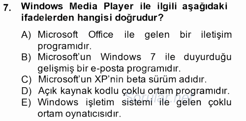 Temel Bilgi Teknolojileri 2 2014 - 2015 Tek Ders Sınavı 7.Soru