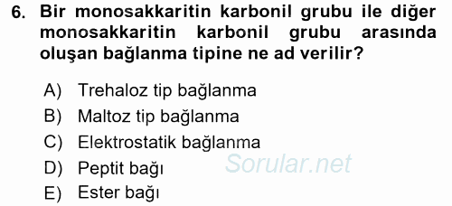 Temel Veteriner Biyokimya 2017 - 2018 Ara Sınavı 6.Soru