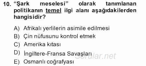 Osmanlı´da İskan ve Göç 2013 - 2014 Dönem Sonu Sınavı 10.Soru