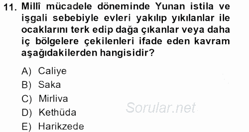 Osmanlı´da İskan ve Göç 2013 - 2014 Dönem Sonu Sınavı 11.Soru