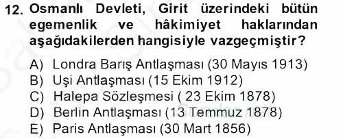 Osmanlı´da İskan ve Göç 2013 - 2014 Dönem Sonu Sınavı 12.Soru