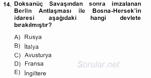 Osmanlı´da İskan ve Göç 2013 - 2014 Dönem Sonu Sınavı 14.Soru