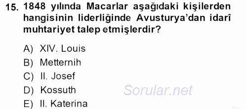 Osmanlı´da İskan ve Göç 2013 - 2014 Dönem Sonu Sınavı 15.Soru