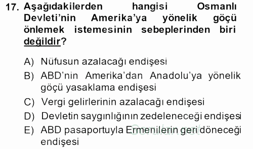 Osmanlı´da İskan ve Göç 2013 - 2014 Dönem Sonu Sınavı 17.Soru