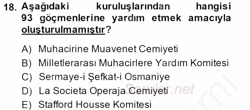Osmanlı´da İskan ve Göç 2013 - 2014 Dönem Sonu Sınavı 18.Soru