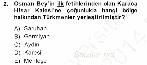 Osmanlı´da İskan ve Göç 2013 - 2014 Dönem Sonu Sınavı 2.Soru