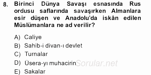 Osmanlı´da İskan ve Göç 2013 - 2014 Dönem Sonu Sınavı 8.Soru