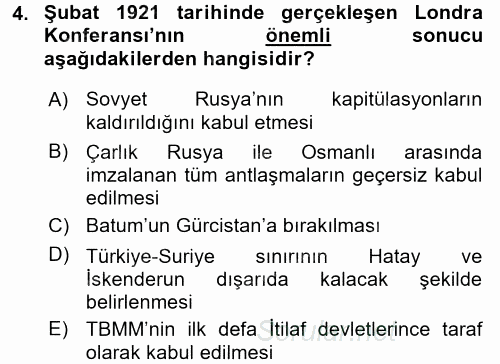 Türkiye Cumhuriyeti Siyasî Tarihi 2017 - 2018 Ara Sınavı 4.Soru