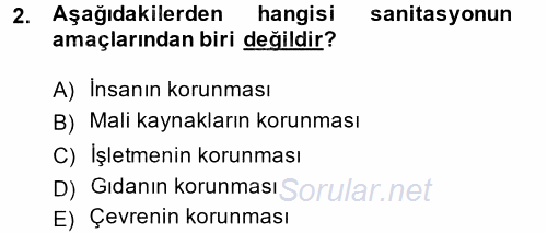 Hijyen ve Sanitasyon 2014 - 2015 Tek Ders Sınavı 2.Soru