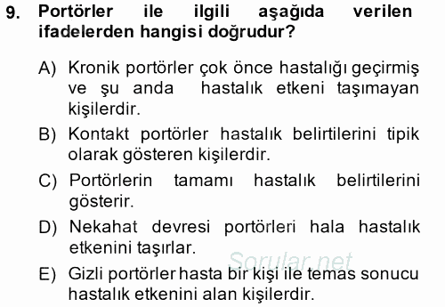 Hijyen ve Sanitasyon 2014 - 2015 Tek Ders Sınavı 9.Soru