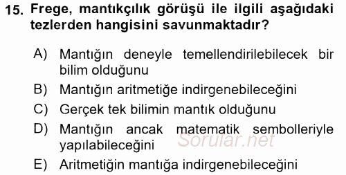 Mantığın Gelişimi 2015 - 2016 Dönem Sonu Sınavı 15.Soru