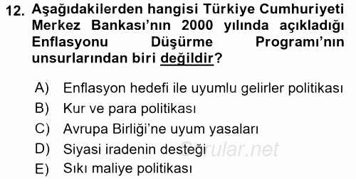 Atatürk İlkeleri Ve İnkılap Tarihi 2 2016 - 2017 Dönem Sonu Sınavı 12.Soru