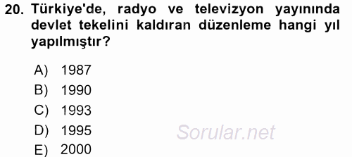 Atatürk İlkeleri Ve İnkılap Tarihi 2 2016 - 2017 Dönem Sonu Sınavı 20.Soru