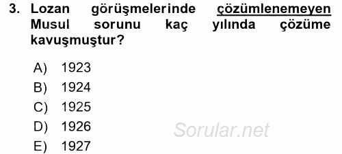 Atatürk İlkeleri Ve İnkılap Tarihi 2 2016 - 2017 Dönem Sonu Sınavı 3.Soru