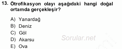Çevre Sorunları ve Politikaları 2014 - 2015 Ara Sınavı 13.Soru
