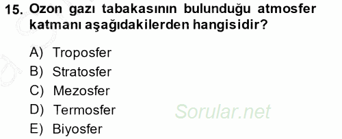 Çevre Sorunları ve Politikaları 2014 - 2015 Ara Sınavı 15.Soru