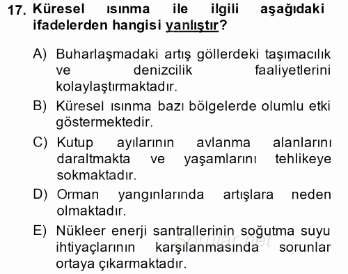 Çevre Sorunları ve Politikaları 2014 - 2015 Ara Sınavı 17.Soru