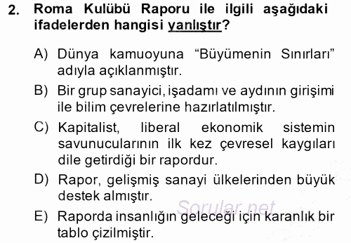 Çevre Sorunları ve Politikaları 2014 - 2015 Ara Sınavı 2.Soru