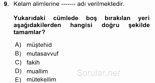 Din ve Toplum 2017 - 2018 Dönem Sonu Sınavı 9.Soru