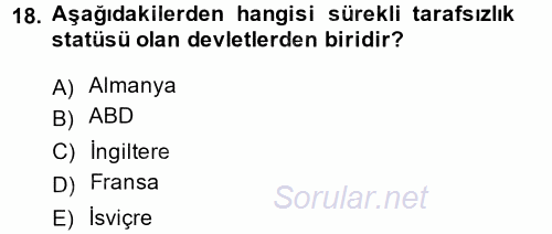 Uluslararası Hukuk 2 2013 - 2014 Ara Sınavı 18.Soru