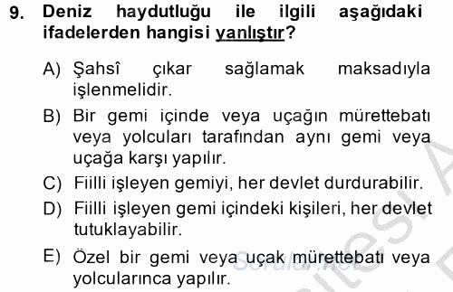 Uluslararası Hukuk 2 2013 - 2014 Ara Sınavı 9.Soru