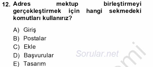 Dış Ticarette Bilgisayar Uygulamaları 2013 - 2014 Ara Sınavı 12.Soru